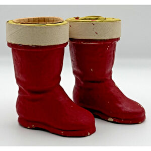 Vintage Paper Mache Santa Boots Lot of 2 Candy Container Christmas Cardboard 5"